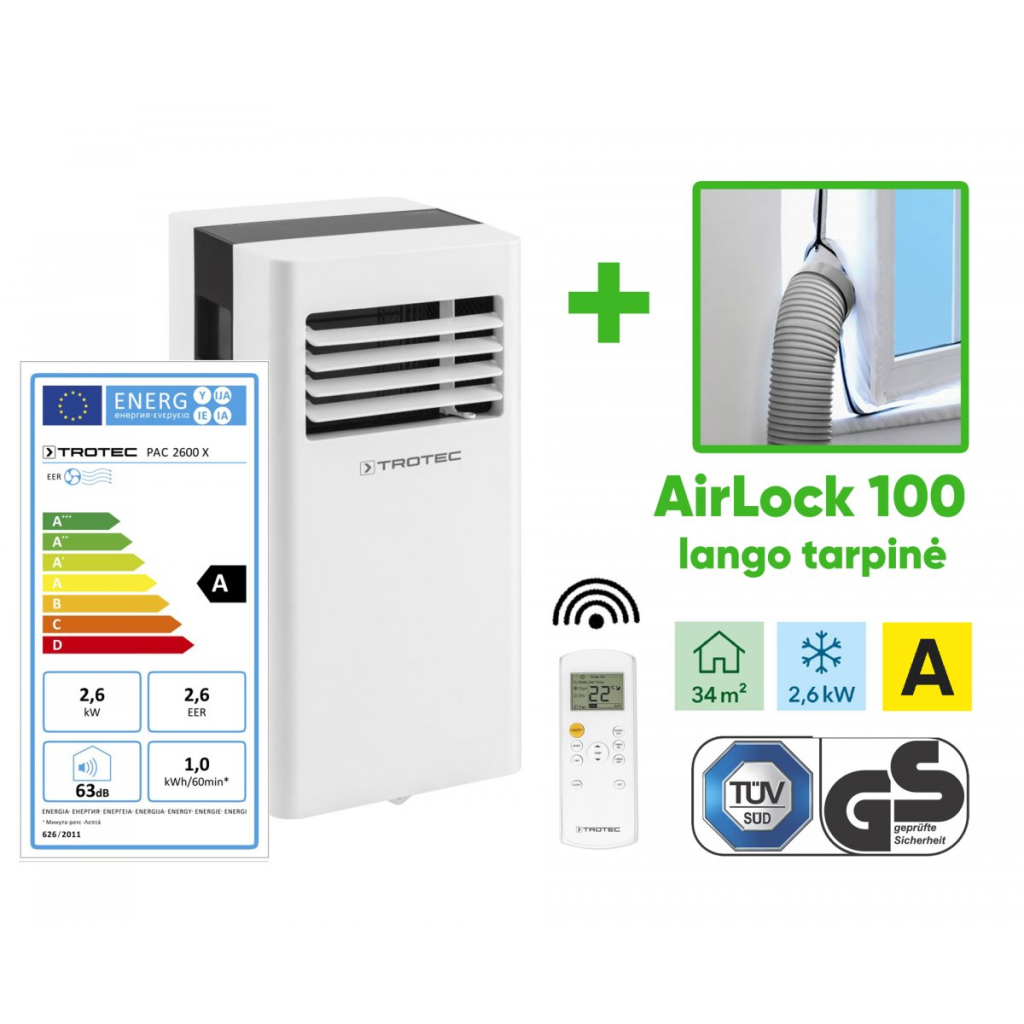 mobile air conditioner trotec pac 2600 x and window seal trotec airlock 100