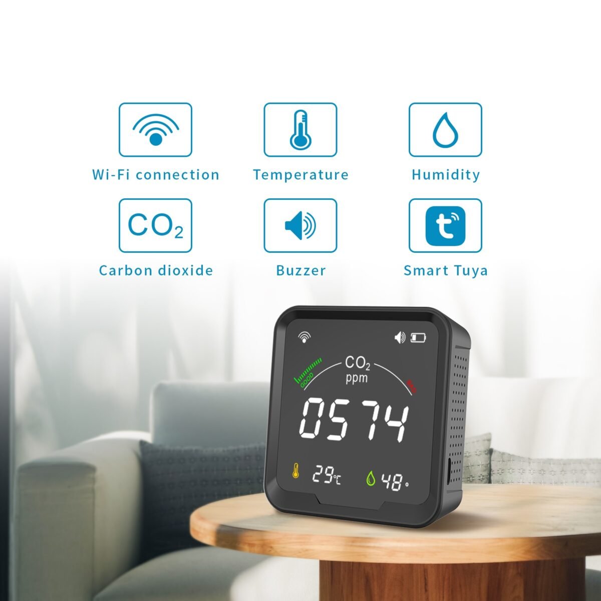 Išmanioji oro kokybės stotelė Feelspot WS2022 NEW  NDIR, WIFI, Tuya (matuoja CO2) - Paveikslėlis 3