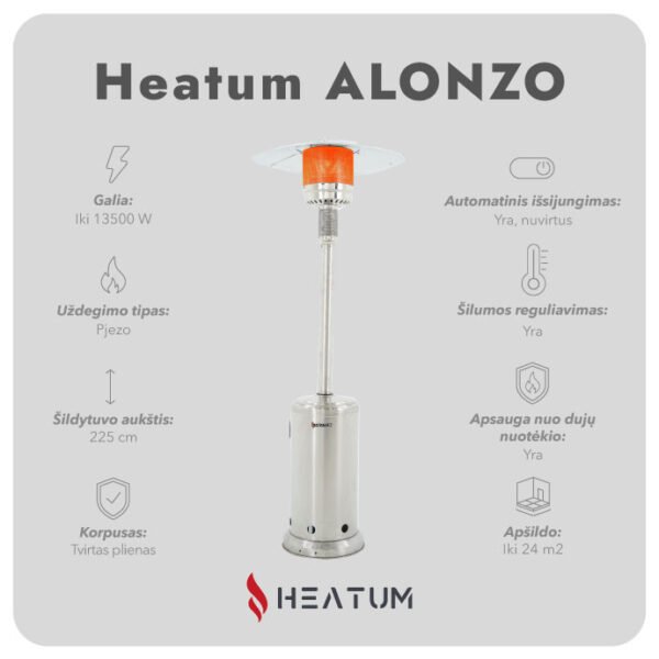 Heatum Alonzo Dujinis šildytuvas nerūdijančio plieno su dujų balionu